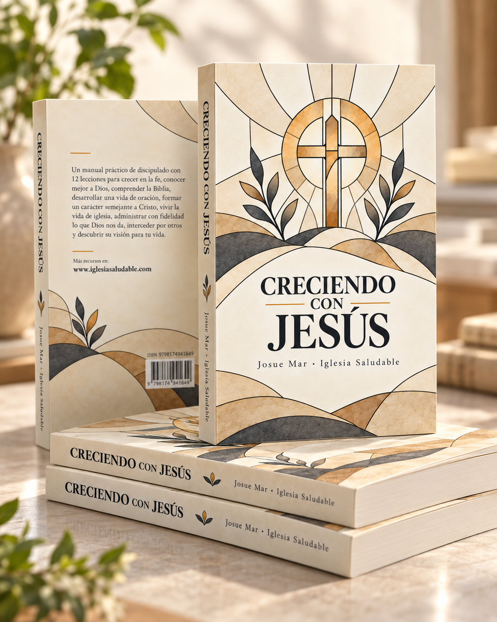Varias copias del libro físico Creciendo con Jesús, Iglesia Saludable
